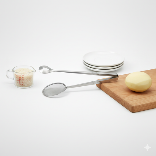2-in-1 Frying Spoon & Strainer — Stainless-Steel Quick-Strain Tongs